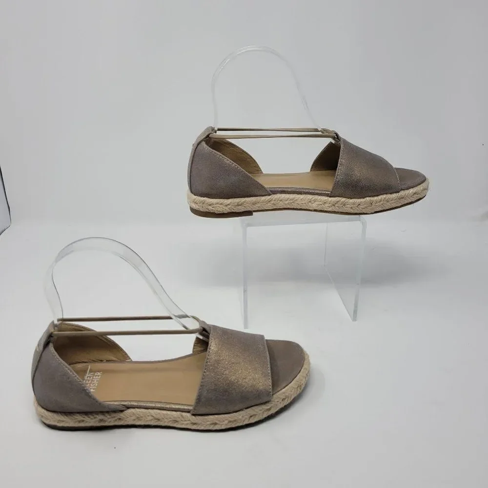 Eileen Fisher Shoes Mews Leather Slip-On Espadrilles Peep Toe Metallic Gold‎ 6.5